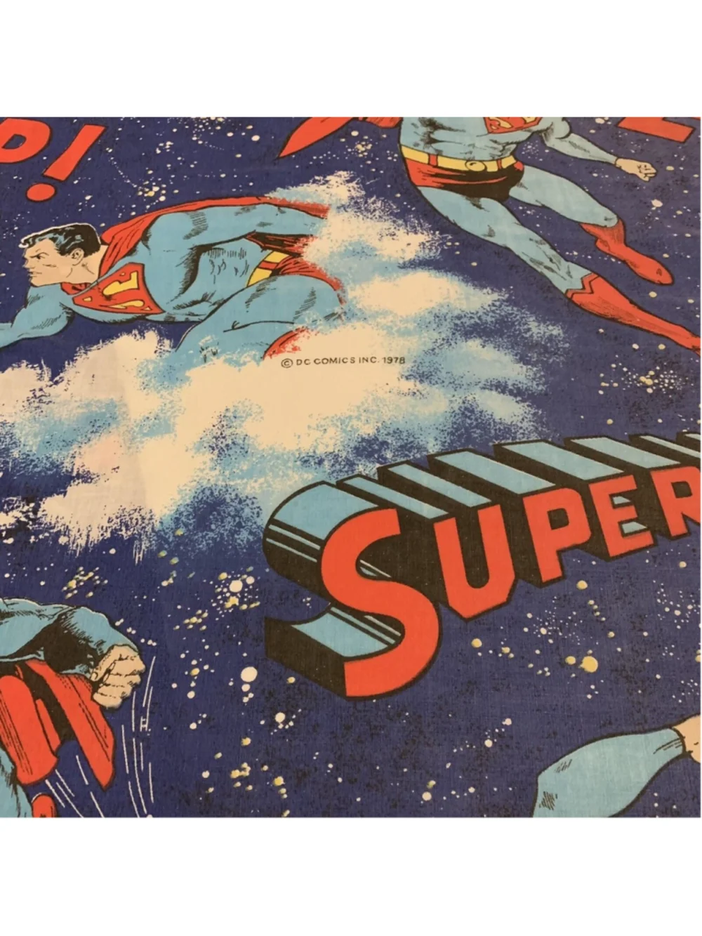 Vintage 1976 Superman Twin Size Fitted Sheet DC Comics Retro Bedding Red Blue